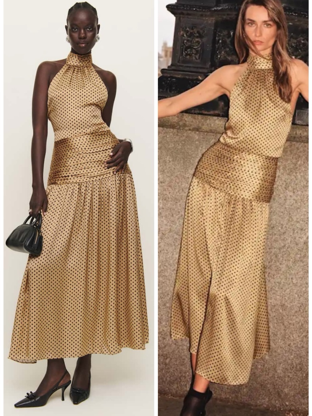 Reformation Zaria Gold Polka Dot Silk Dress SZ US 6